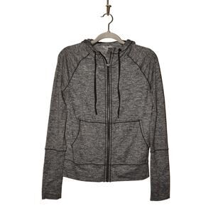 ATHLETA $98 Uptempo Hooded Zip Jacket‎ Thumbholes Heather Black XS